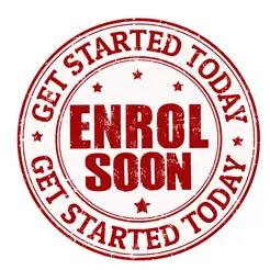 Graphic with the word 'Enrol soon' in bold text, encouraging prompt action.