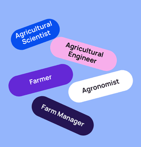 Word bubble graphic listing potential careers in Agriculture such as Agricultural Scientist,Agricultural Engineer, Farmer, and more – featured on StudySelect’s Agriculture courses page