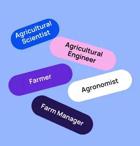 Word bubble graphic listing potential careers in Agriculture such as Agricultural Scientist,Agricultural Engineer, Farmer, and more – featured on StudySelect’s Agriculture courses page