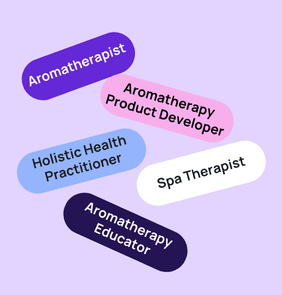 Word bubble graphic listing potential careers in Aromatherapy such as Aromatherapist,Aromatherapy Product Developer, Holistic Health Practitioner, and more – featured on StudySelect’s Aromatherapy courses page