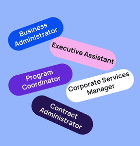 Word bubble graphic listing potential careers in Business Administration such as Business Administrator,Executive Assistant, Program Coordinator, and more – featured on StudySelect’s Business Administration courses page