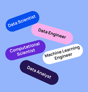 Word bubble graphic listing potential careers in Data Science such as Data Scientist,Data Engineer, Computational Scientist, and more – featured on StudySelect’s Data Science courses page