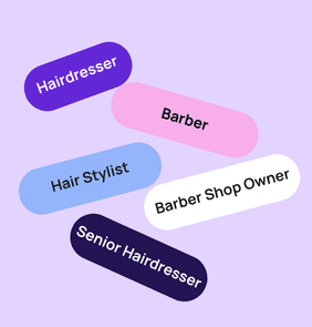 Word bubble graphic listing potential careers in Hairdressing such as Hairdresser,Barber, Hair Stylist, and more – featured on StudySelect’s Hairdressing courses page