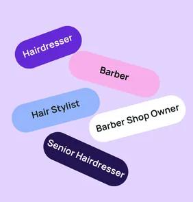 Word bubble graphic listing potential careers in Hairdressing such as Hairdresser,Barber, Hair Stylist, and more – featured on StudySelect’s Hairdressing courses page