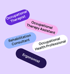 Word bubble graphic listing potential careers in Occupational Therapy such as Occupational Therapist,Occupational Therapy Assistant, Rehabilitation Consultant, and more – featured on StudySelect’s Occupational Therapy courses page