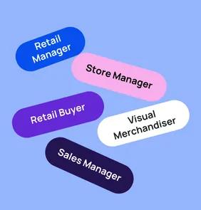 Word bubble graphic listing potential careers in Retail such as Retail Manager,Store Manager, Retail Buyer, and more – featured on StudySelect’s Retail courses page