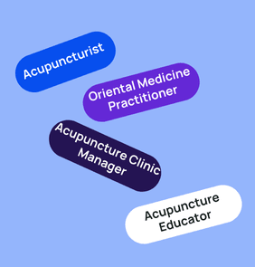 Word bubble graphic listing potential careers in Acupuncture such as Acupuncturist,Traditional Chinese Medicine Practitioner, Oriental Medicine Practitioner, and more – featured on StudySelect’s Acupuncture courses page