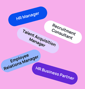 Word bubble graphic listing potential careers in Human Resources such as HR Manager,Recruitment Consultant, Talent Acquisition Manager, and more – featured on StudySelect’s Human Resources courses page