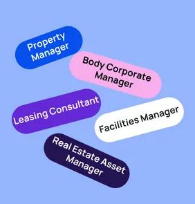 Word bubble graphic listing potential careers in Property Management such as Property Manager,Body Corporate Manager, Leasing Consultant, and more – featured on StudySelect’s Property Management courses page