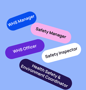 Word bubble graphic listing potential careers in WHS such as WHS Manager,Safety Manager, WHS Officer, and more – featured on StudySelect’s WHS courses page